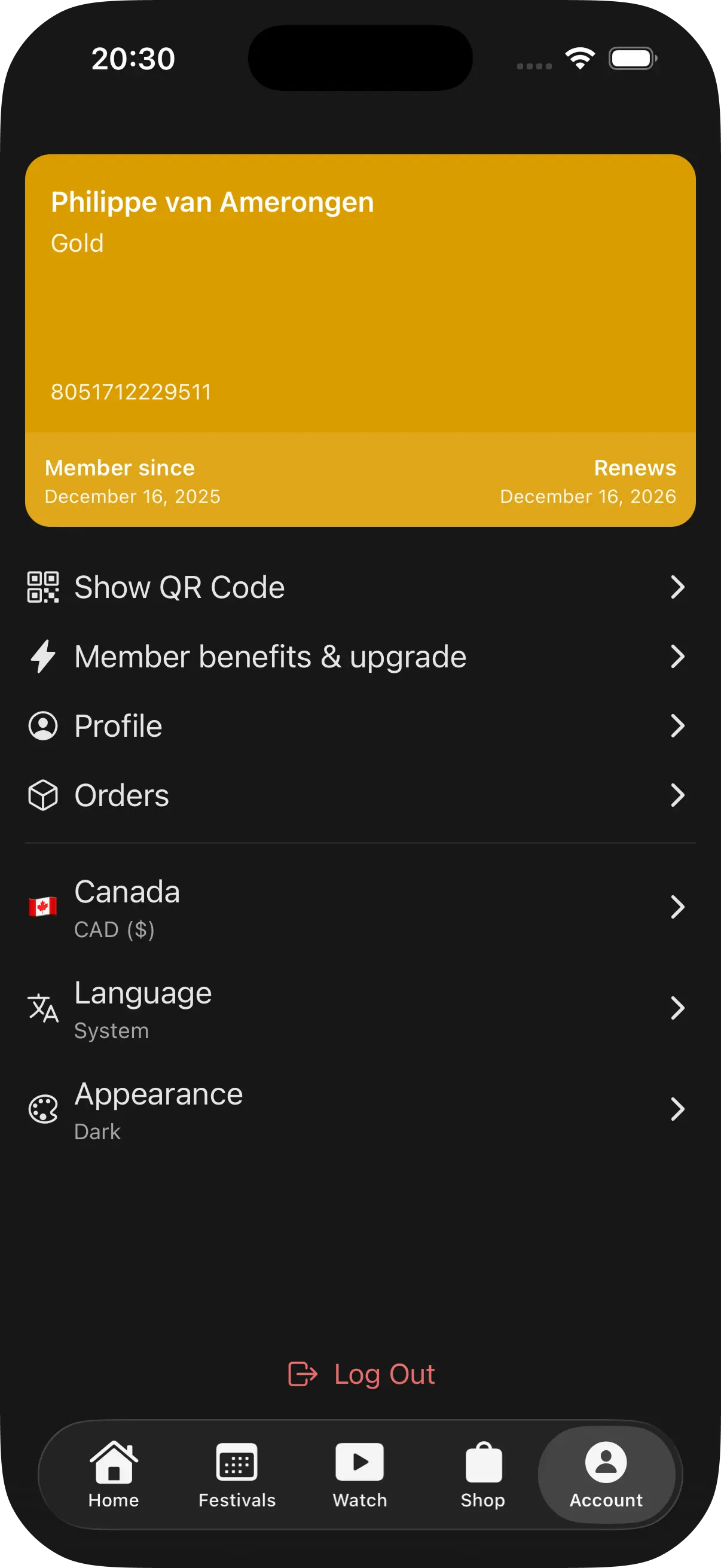 Jackalope Mobile App - Account Screen