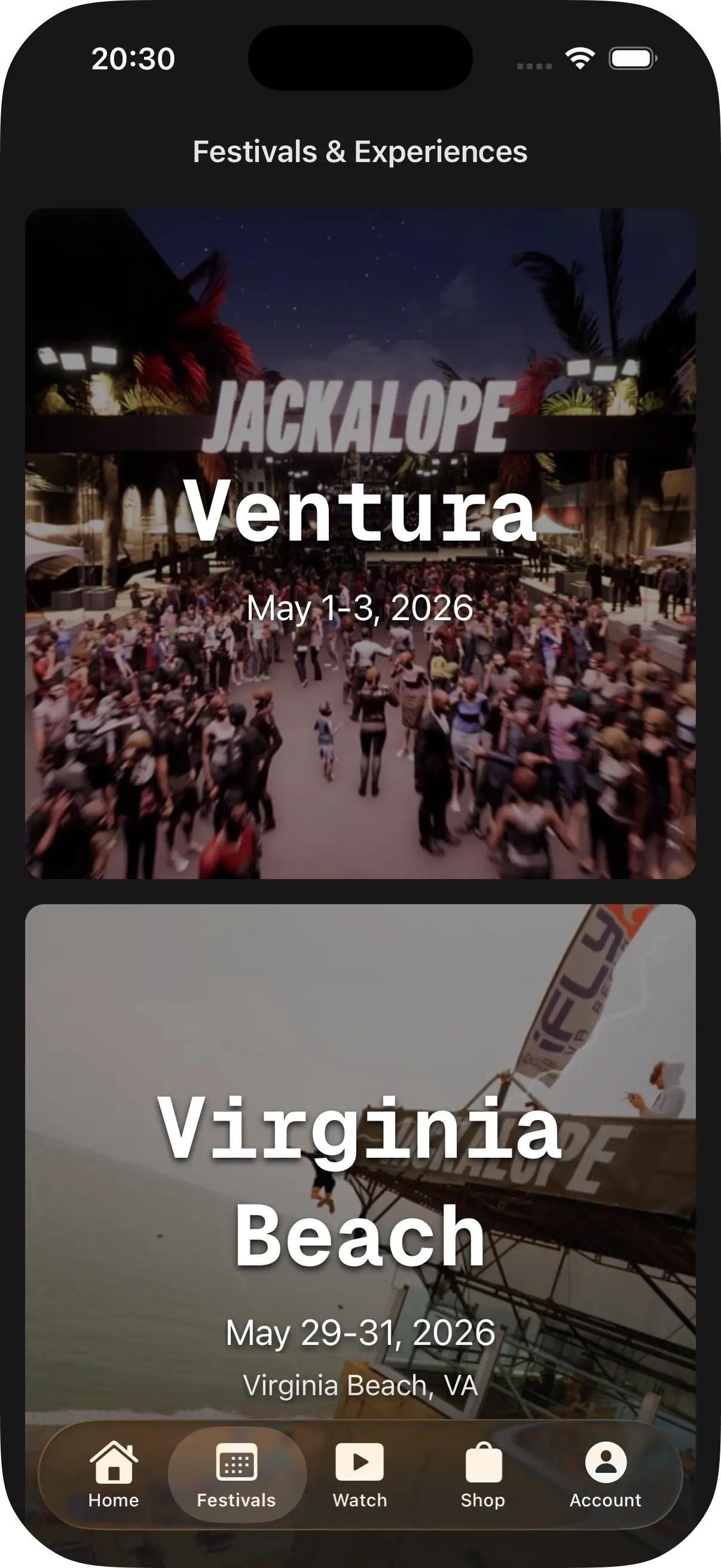 Jackalope Mobile App - Events Overview