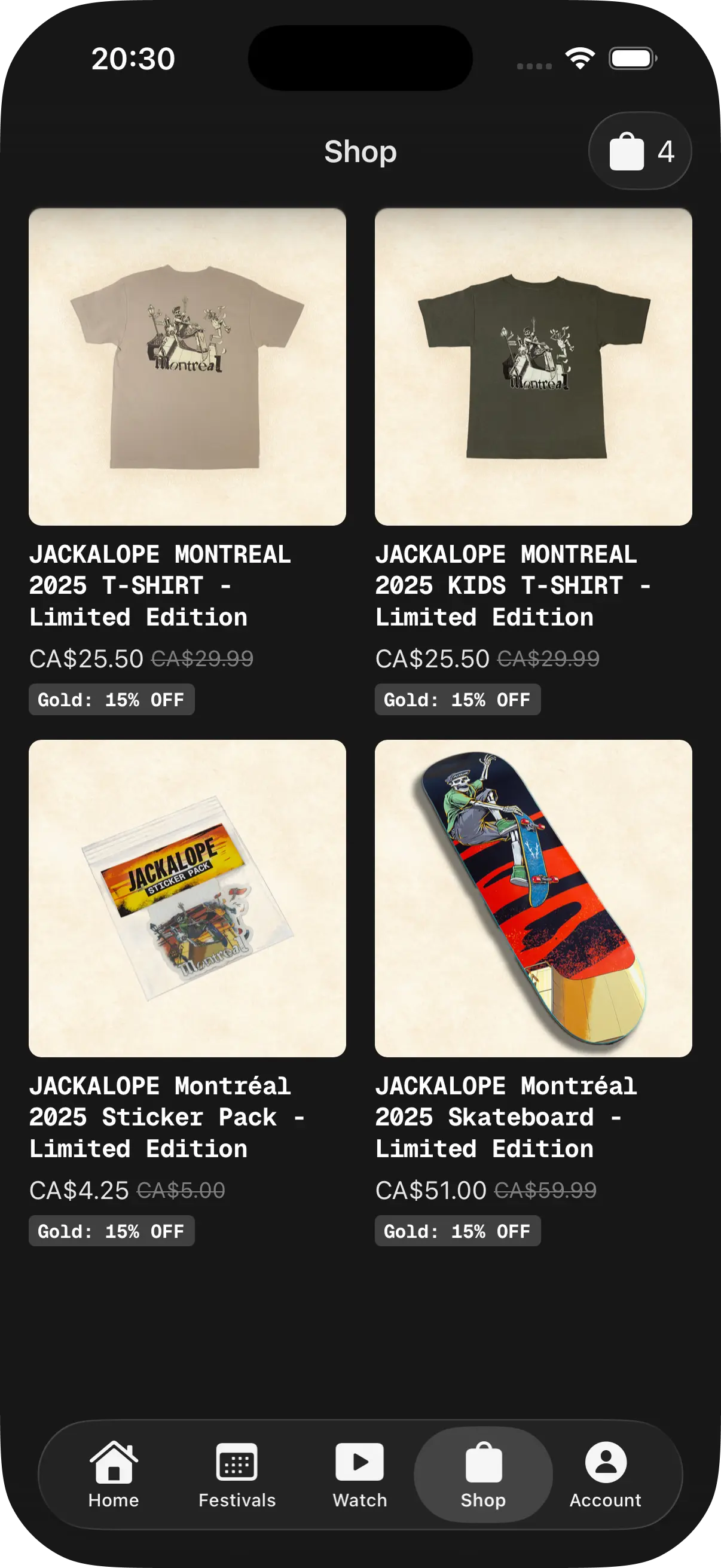 Jackalope Mobile App - Shop Interface