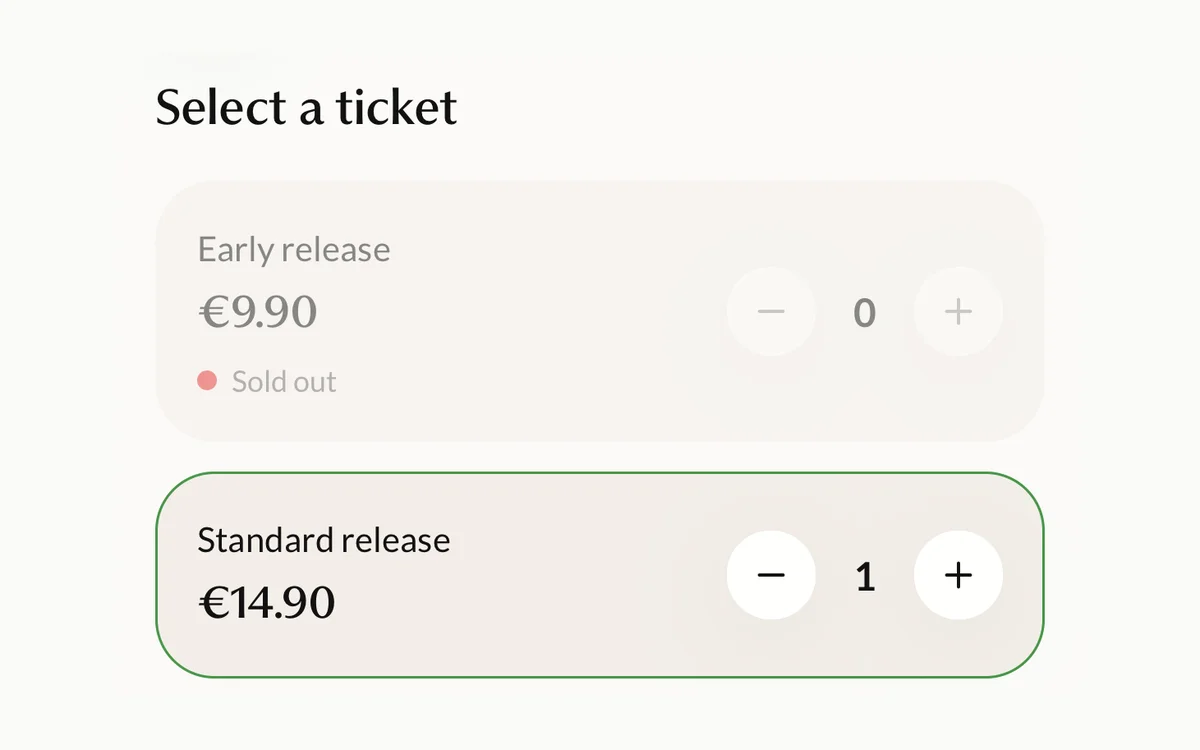 Oneforone event ticket selection and booking flow