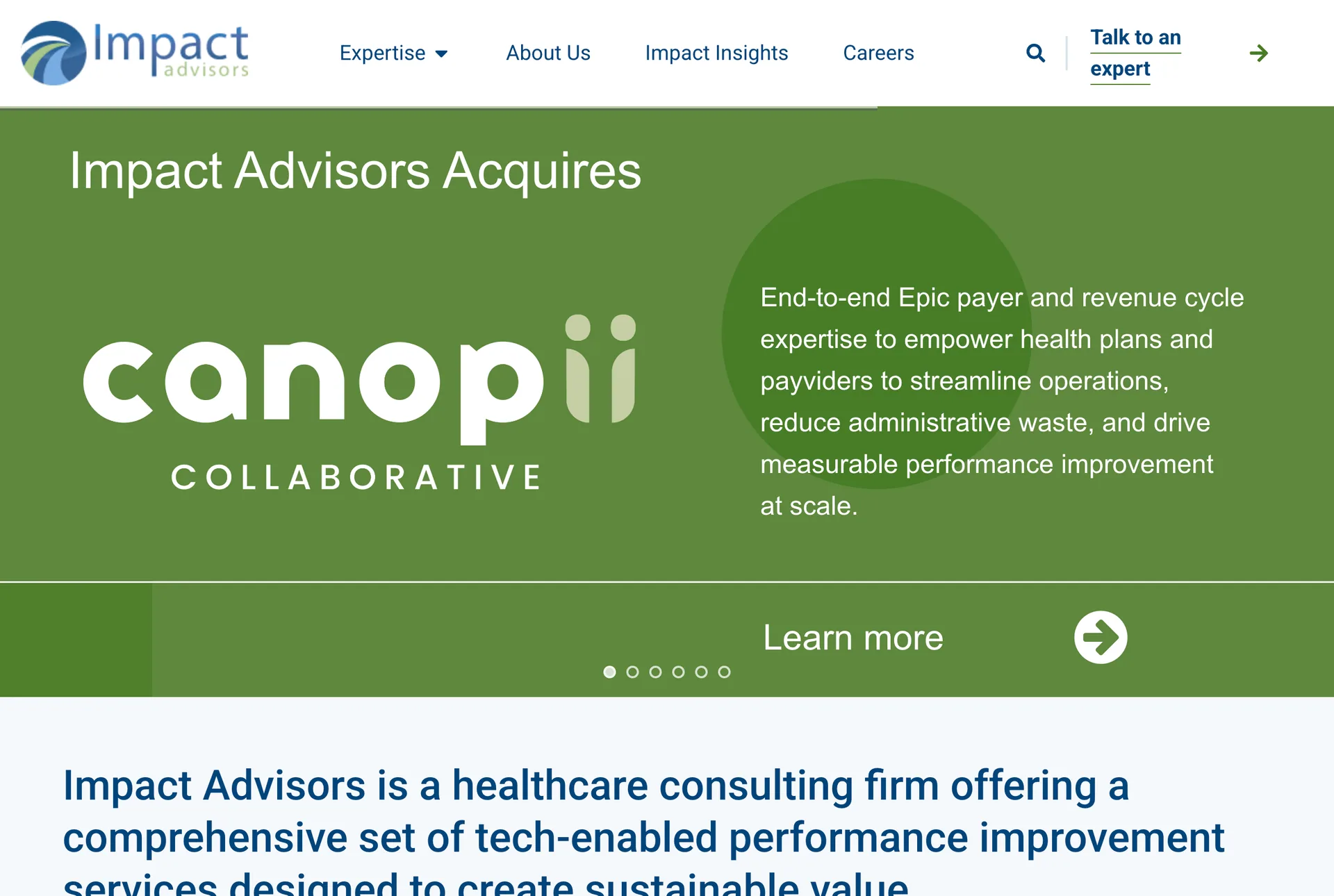 Impact Advisors current website screenshot