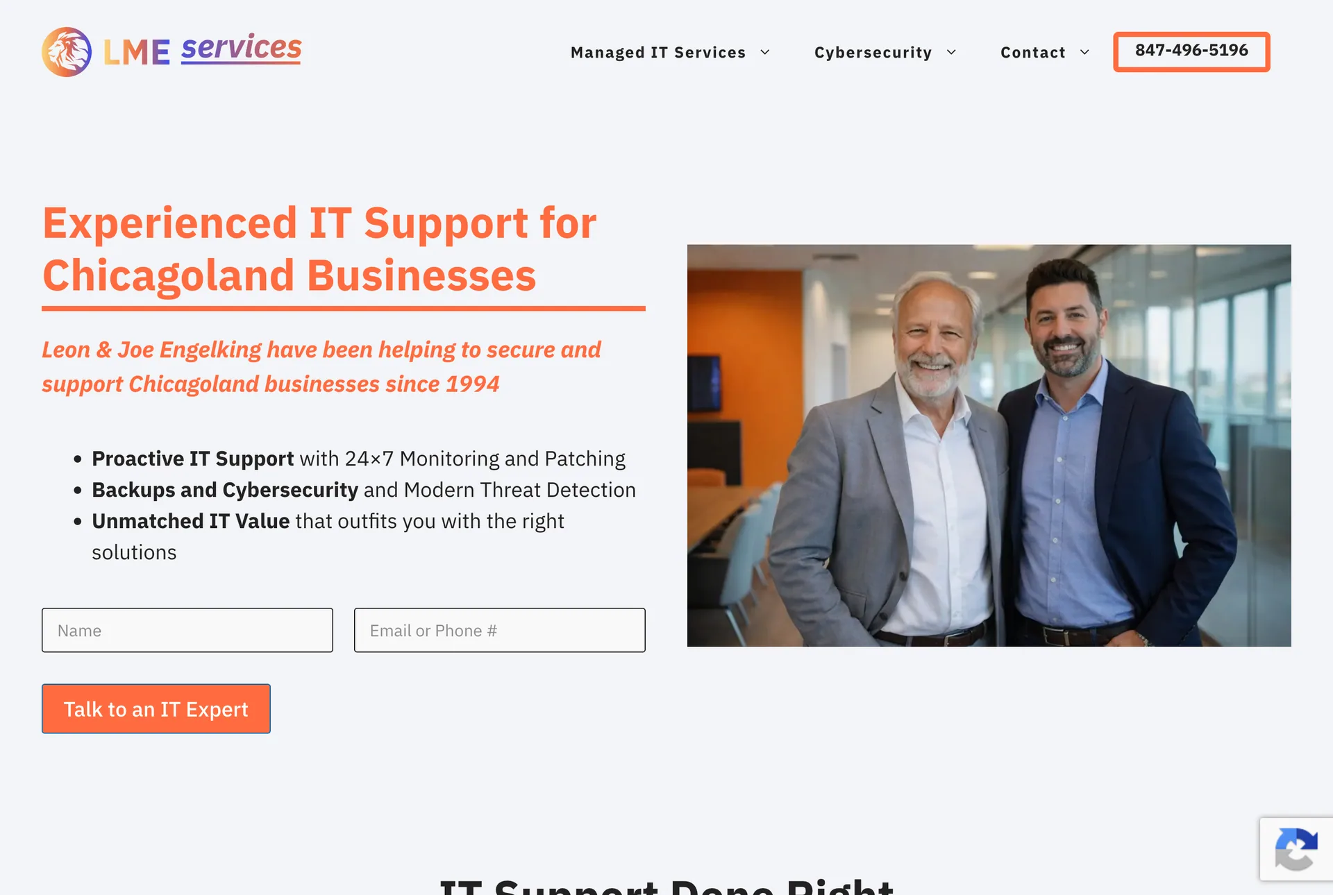 LME Services current website screenshot
